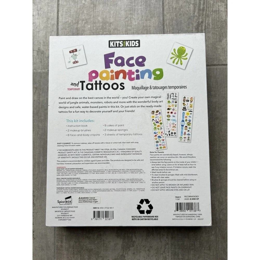 Children's Activity Kits for Face Painting & Tattoos Body Crayons Birthday Party
